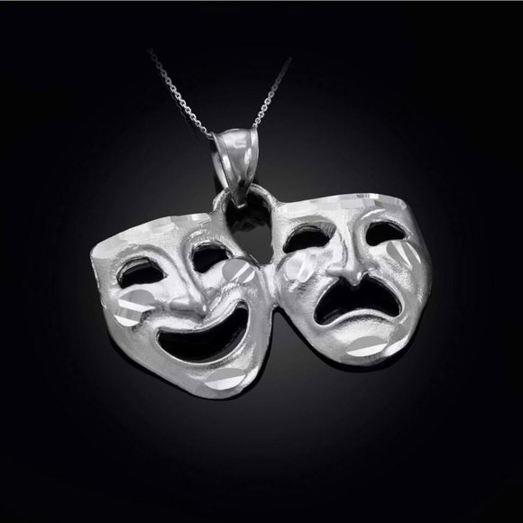 925 Sterling Silver Comedy And Tragedy Mask Pendant Necklace